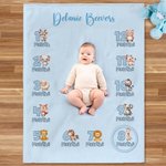 Personalisierte niedliche Tier monatlich Meilenstein Decke mit Namen Foto Prop Geburtstag Baby Dusche Geschenk für Neugeborene