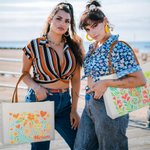 Personalised Floral Turtle Seahorse Whale Dolphin Canvas Tote Bag with Name and Leather Handle Party Birthday Gift for Women