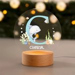 Personalized Cute Marine Animal Initial LED Night Light with Name and Wooden Base Nursery Decor Birthday Baby Shower Gift for Kids