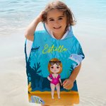 Toalla de playa con capucha personalizada con nombre y diseño de animales oceánicos y personaje de dibujos animados regalo de fiestas para chicos