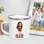 Gepersonaliseerde 355 ml Geëmailleerde Mok met Gekleurde Rand en Naam voor Dagelijks Verjaardag of Back to School Cadeau voor Jongens en Meisjes