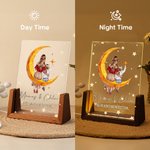 Personalisierte Mond Stern Mutter Kind zurück Ansicht Cartoon LED-Nachtlicht mit hölzernen Basis Name und Text Muttertag Geburtstag Geschenk für Mutter Kinder