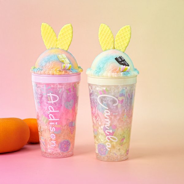 Personlig glassvåffla Bunny 15 oz vattenflaska med sugrör och namn Födelsedag sommar semester resepresent för barn