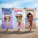 Asciugamano da spiaggia personalizzato con ragazza alla moda rapida asciugatura oversize con nome viaggio regalo per ragazze e donne