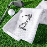 Personalized Embroidered Golfer Design Absorbent Golf Towel with Name and Hanging Clip Sport Accessories Birthday Gift for Women Girl
