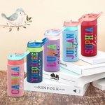 Personalized Multicolor Neon Name 12 oz Kid Insulated Water Bottle with Handle and Silicone Straw Birthday Back to School Gift for Boys Girls