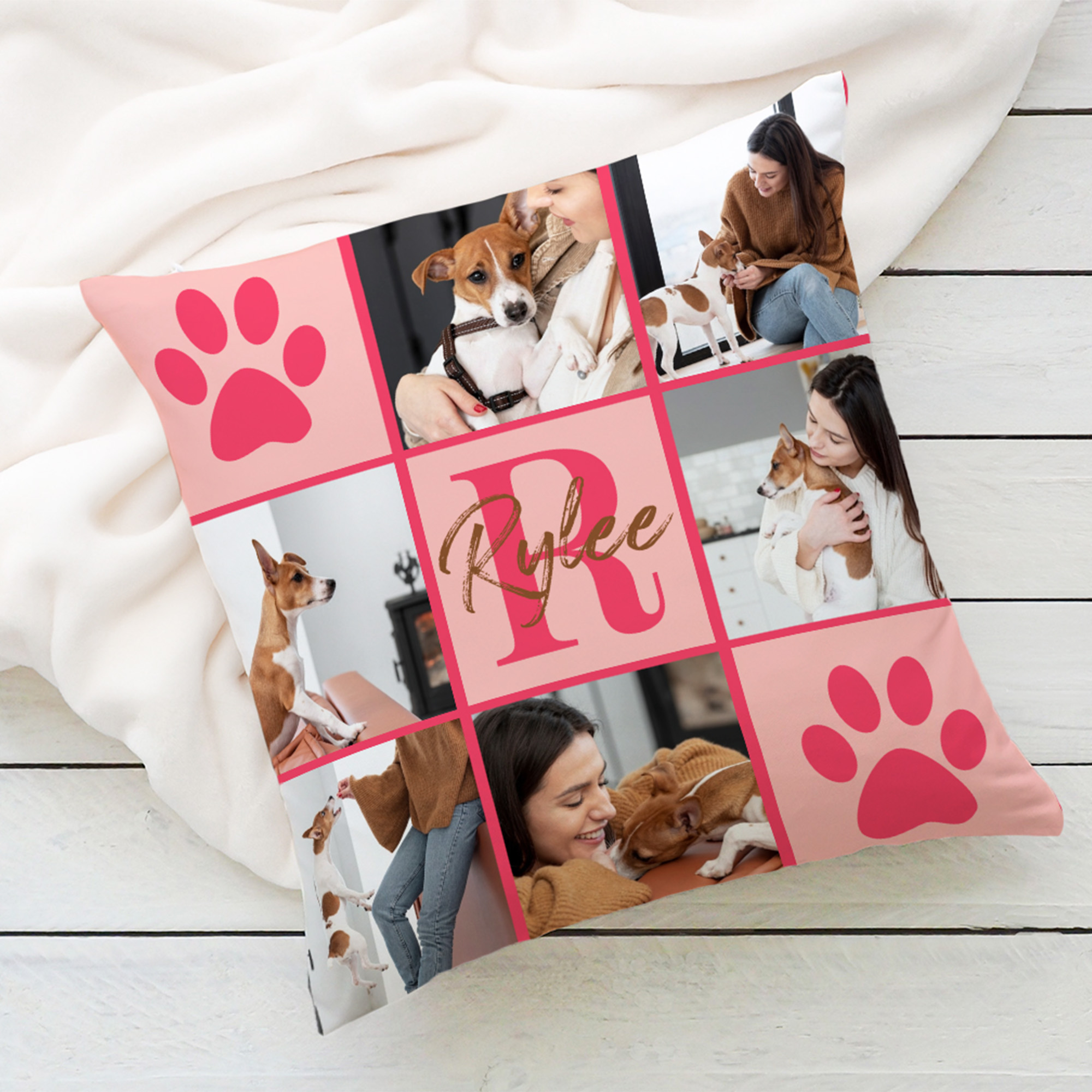 Taie d'oreiller personnalisée multicolore avec photos d'animaux de compagnie avec nom et initiales Cadeau d'anniversaire pour les propriétaires d'animaux de compagnie