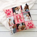 Personalizzato Multicolore Paw Print Pet Photos Soft Throw Pillow Cover with Name and Initial Home Decor Birthday Gift for Pet Lovers Owners (Regalo di compleanno per gli amanti degli animali domestic