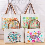 Personalised Floral Turtle Seahorse Whale Dolphin Canvas Tote Bag with Name and Leather Handle Party Birthday Gift for Women