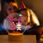 Personalized Cloud Balloon Happy Birthday Cartoon Kid Acrylic LED Night Light with Wooden Base and Name Home Decor Birthday Gift for Boys Girls