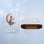 Personalisierte Mond Stern Mutter Kind zurück Ansicht Cartoon LED-Nachtlicht mit hölzernen Basis Name und Text Muttertag Geburtstag Geschenk für Mutter Kinder