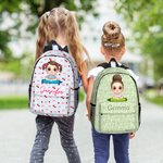 Personalisierte Floral Bow Cartoon Buntstift Charakter Kind Rucksack mit Namen und Seitentaschen Geburtstag zurück zu Schule Geschenk für Jungen Mädchen