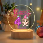 Personalized Cloud Balloon Happy Birthday Cartoon Kid Acrylic LED Night Light with Wooden Base and Name Home Decor Birthday Gift for Boys Girls