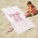 Personlig rosa Coquette Bow Snabbtorkande överdimensionerad strandhandduk med namn Sommar Semester Pool Party Present till flickor Vänner