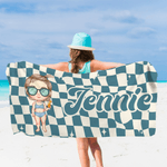 Serviette de plage surdimensionnée à carreaux personnalisée avec nom Travel Essentials Summer Vacation Birthday Gift for Girl Woman