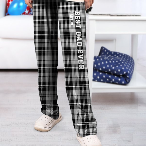 Personalised Best Dad Ever Plaid Soft Drawstring Pajama Pants with Name and Text Birthday Anniversary Gift for Dad Husband Grandpa