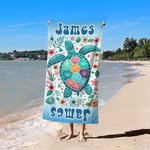 Personalised Floral Turtle Seahorse Whale Dolphin Quick Dry Beach Towel with Name Summer Holiday Accessories Birthday Gift for Family Friend