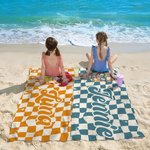Serviette de plage surdimensionnée à carreaux personnalisée avec nom Travel Essentials Summer Vacation Birthday Gift for Girl Woman