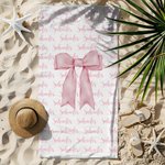 Personlig rosa Coquette Bow Snabbtorkande överdimensionerad strandhandduk med namn Sommar Semester Pool Party Present till flickor Vänner