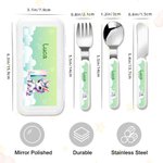 Personalized Fantasy Unicorn Initial Kid's Fork Spoon Knife 3 Pcs Cutlery Set with Name and Case Birthday Back to School Gift for Kids