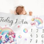 Personalized Fantasy Unicorn Rainbow Baby Monthly Milestone Soft Throw Blanket with Name Birthday Nursery Decor Baby Shower Gift for Newborn
