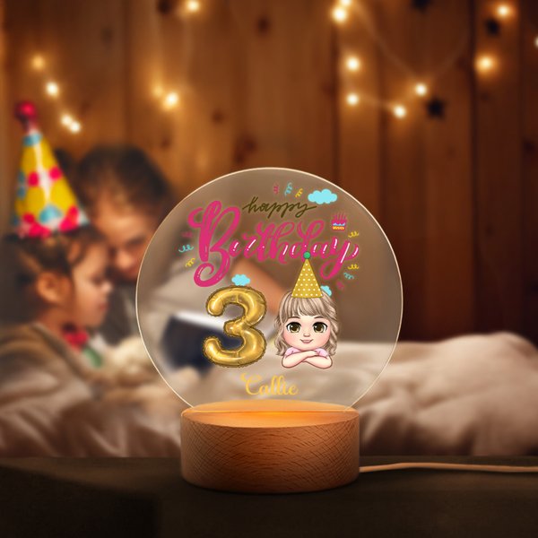 Personalisierte Wolke Ballon alles Gute zum Geburtstag Cartoon Kind Acryl LED-Nachtlicht mit hölzernen Basis und Namen Home Decor Geburtstagsgeschenk für Jungen Mädchen