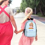 Personalisierte Floral Bow Cartoon Buntstift Charakter Kind Rucksack mit Namen und Seitentaschen Geburtstag zurück zu Schule Geschenk für Jungen Mädchen
