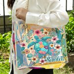 Personalised Marine Animals Flowers Waterproof Holographic Clear Tote Bag with Name Beach Accessories Birthday Anniversary Gift for Women