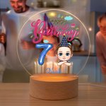 Personalized Cloud Balloon Happy Birthday Cartoon Kid Acrylic LED Night Light with Wooden Base and Name Home Decor Birthday Gift for Boys Girls