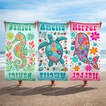 Personalised Floral Turtle Seahorse Whale Dolphin Quick Dry Beach Towel with Name Summer Holiday Accessories Birthday Gift for Family Friend