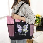 Personalized Birth Flower Butterfly Large Oxford Tote Bag with Name Travel Essentials Birthday Anniversary Gift for Women