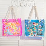 Personalised Marine Animals Flowers Waterproof Holographic Clear Tote Bag with Name Beach Accessories Birthday Anniversary Gift for Women