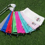 Personalised Embroidered Golf Ball Flower Absorbent Golf Towel with Text and Hanging Clip Game Day Birthday Gift for Golf Player Lover