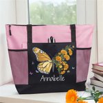 Personalized Birth Flower Butterfly Large Oxford Tote Bag with Name Travel Essentials Birthday Anniversary Gift for Women