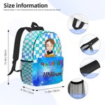 Personalized Cute Cartoon Character Plaid Backpack with Name and Side Pockets Birthday Back to School Gift for Boys Girls
