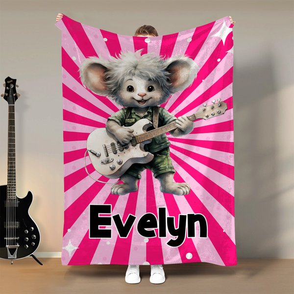 Personalised Rock Animal Multi-Color Soft Throw Blanket with Name Home Decor Birthday Gift for Rock Music Lover