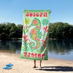 Personalised Floral Turtle Seahorse Whale Dolphin Quick Dry Beach Towel with Name Summer Holiday Accessories Birthday Gift for Family Friend