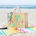 Personalised Marine Animal Patterns Large Jute Tote Bag with Name Beach Party Essential Birthday Anniversary Travel Gift for Women Friends