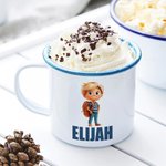 Gepersonaliseerde 355 ml Geëmailleerde Mok met Gekleurde Rand en Naam voor Dagelijks Verjaardag of Back to School Cadeau voor Jongens en Meisjes