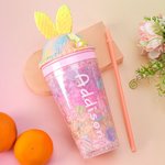 Personlig glassvåffla Bunny 15 oz vattenflaska med sugrör och namn Födelsedag sommar semester resepresent för barn