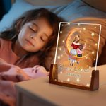 Personalisierte Mond Stern Mutter Kind zurück Ansicht Cartoon LED-Nachtlicht mit hölzernen Basis Name und Text Muttertag Geburtstag Geschenk für Mutter Kinder