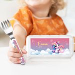 Personalized Fantasy Unicorn Initial Kid's Fork Spoon Knife 3 Pcs Cutlery Set with Name and Case Birthday Back to School Gift for Kids