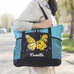 Personalized Birth Flower Butterfly Large Oxford Tote Bag with Name Travel Essentials Birthday Anniversary Gift for Women