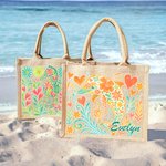 Personalised Marine Animal Patterns Large Jute Tote Bag with Name Beach Party Essential Birthday Anniversary Travel Gift for Women Friends
