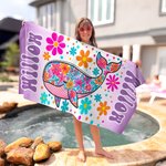 Personalised Floral Turtle Seahorse Whale Dolphin Quick Dry Beach Towel with Name Summer Holiday Accessories Birthday Gift for Family Friend