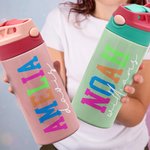 Personalized Multicolor Neon Name 12 oz Kid Insulated Water Bottle with Handle and Silicone Straw Birthday Back to School Gift for Boys Girls