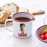 Gepersonaliseerde 355 ml Geëmailleerde Mok met Gekleurde Rand en Naam voor Dagelijks Verjaardag of Back to School Cadeau voor Jongens en Meisjes