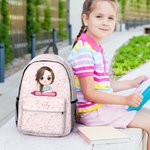 Personalisierte Floral Bow Cartoon Buntstift Charakter Kind Rucksack mit Namen und Seitentaschen Geburtstag zurück zu Schule Geschenk für Jungen Mädchen