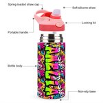 Personalized Graffiti Name 12 oz Insulated Water Bottle with Straw and Handle Birthday Back to School Gift for Kids Teenagers Students
