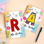 Lápiz personalizado Manzana Crayón Inicial A5 Cuaderno de espiral con 60 páginas rayadas Día de vuelta al cole Regalo de agradecimiento para el profesor